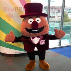 Maroon Potato mascot costume character dressed with a Turtleneck and Bow ties