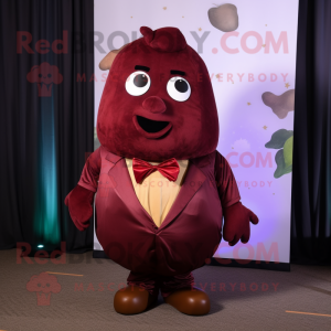 Maroon Potato mascot costume character dressed with a Turtleneck and Bow ties