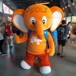 Orange Elephant mascot costume character dressed with a Graphic Tee and Backpacks