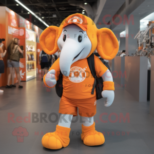 Orange Elephant mascot costume character dressed with a Graphic Tee and Backpacks