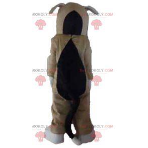 Mascotte de chien tricolore marron blanc et noir -