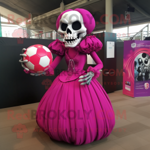 Magenta Skull mascot costume character dressed with a Ball Gown and Cufflinks