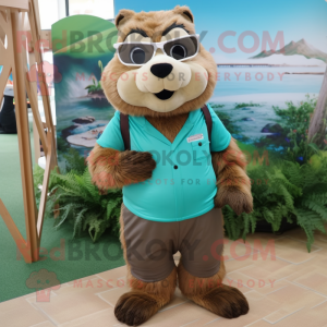 nan Beaver mascot costume character dressed with a Capri Pants and Eyeglasses