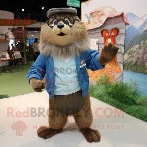 nan Beaver mascot costume character dressed with a Capri Pants and Eyeglasses