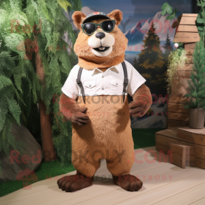 nan Beaver mascot costume character dressed with a Capri Pants and Eyeglasses