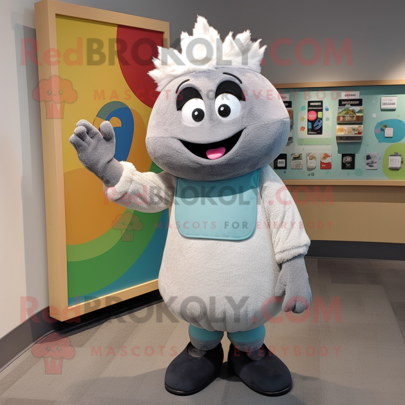 Gray Television mascot costume character dressed with a Dress Pants and Mittens Gray Television mascot costume character dressed with a Dress Pants and Mittens