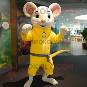 Yellow Rat mascot costume character dressed with a Rash Guard and Belts