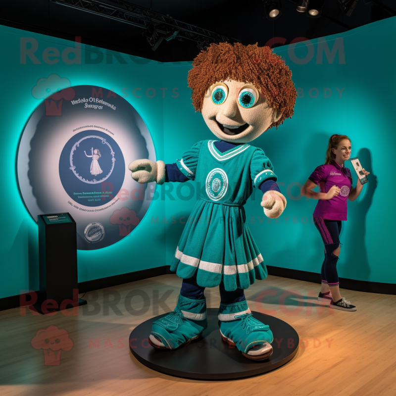 Teal Irish Dancer mascot costume character dressed with a Henley Tee and Rings Teal Irish Dancer mascot costume character dressed with a Henley Tee and Rings