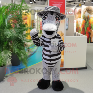 Gray Zebra mascot costume character dressed with a Waistcoat and Caps
