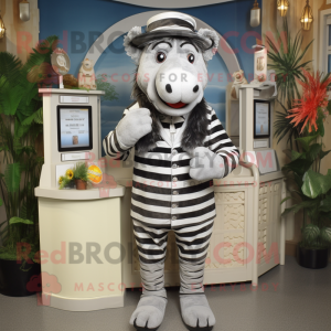 Gray Zebra mascot costume character dressed with a Waistcoat and Caps