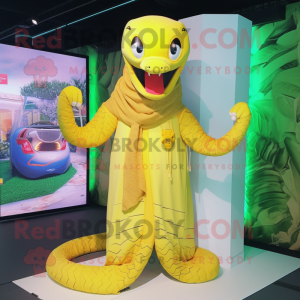 Lemon Yellow Python mascot costume character dressed with a Cover-up and Bracelets