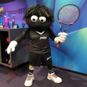 Black Tennis Racket mascot costume character dressed with a Joggers and Anklets