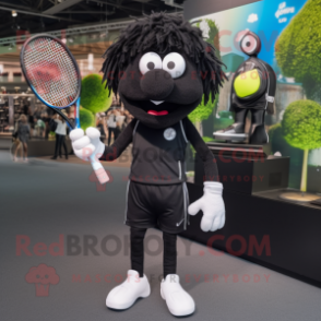 Black Tennis Racket mascot costume character dressed with a Joggers and Anklets
