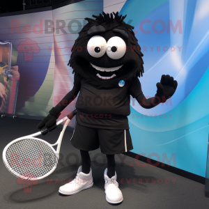 Black Tennis Racket mascot costume character dressed with a Joggers and Anklets