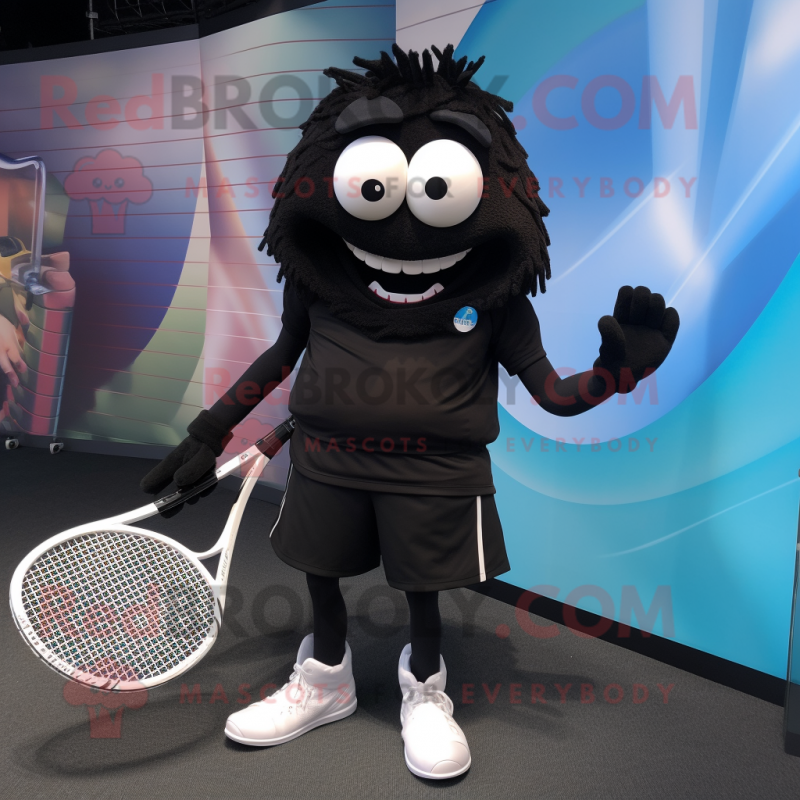 Black Tennis Racket mascot costume character dressed with a Joggers and Anklets Black Tennis Racket mascot costume character dressed with a Joggers and Anklets