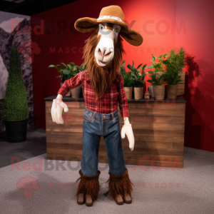 Maroon Boer Goat mascot costume character dressed with a Bootcut Jeans and Cufflinks