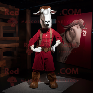 Maroon Boer Goat mascot costume character dressed with a Bootcut Jeans and Cufflinks