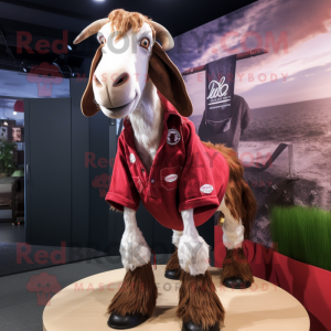 Maroon Boer Goat mascot costume character dressed with a Bootcut Jeans and Cufflinks