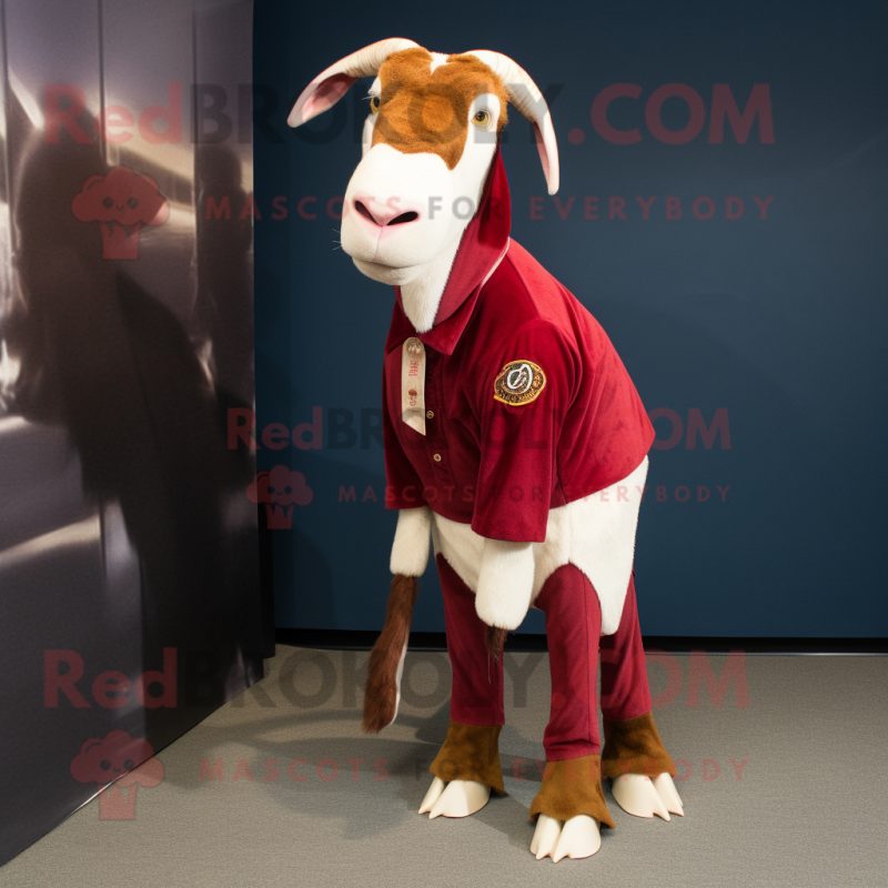 Maroon Boer Goat mascot costume character dressed with a Bootcut Jeans and Cufflinks