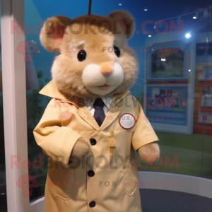 Tan Hamster mascot costume character dressed with a Raincoat and Tie pins