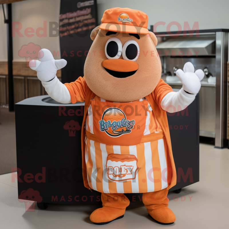 Peach Bbq Ribs mascot costume character dressed with a Henley Shirt and Bracelets