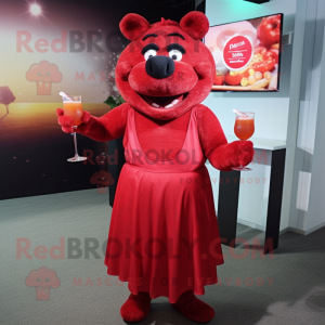 Red Sow mascot costume character dressed with a Cocktail Dress and Headbands