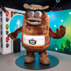 Brown Beef Wellington mascot costume character dressed with a Bikini and Gloves