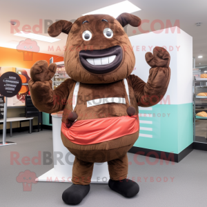 Brown Beef Wellington mascot costume character dressed with a Bikini and Gloves