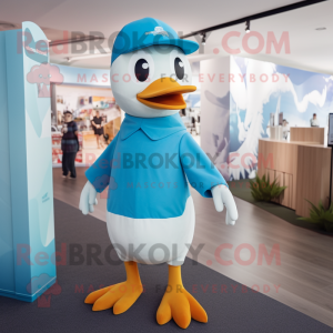 Cyan Gull maskot kostym...