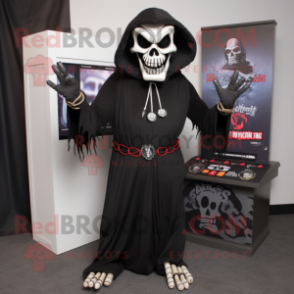 Black Undead mascot costume character dressed with a Joggers and Shawl pins