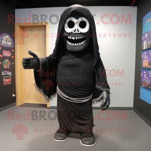 Black Undead mascot costume character dressed with a Joggers and Shawl pins