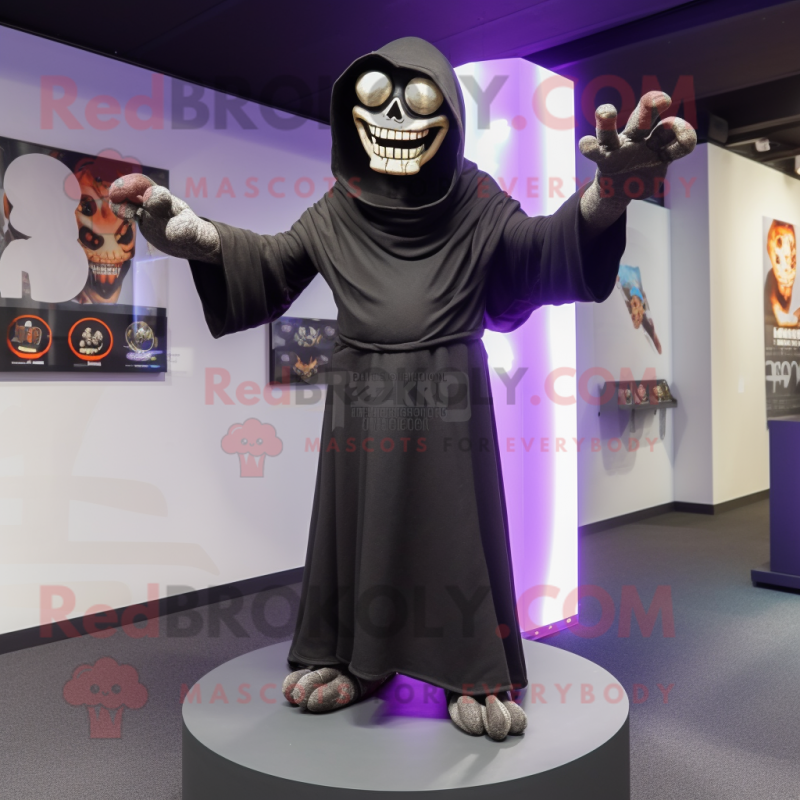 Black Undead mascot costume character dressed with a Joggers and Shawl pins Black Undead mascot costume character dressed with a Joggers and Shawl pins