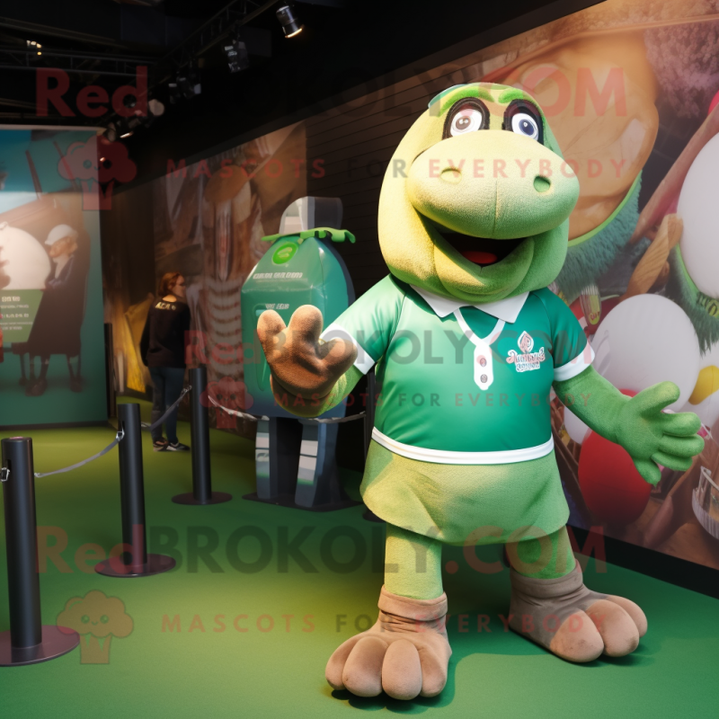 Green Walrus mascot costume character dressed with a Rugby Shirt and Anklets Green Walrus mascot costume character dressed with a Rugby Shirt and Anklets