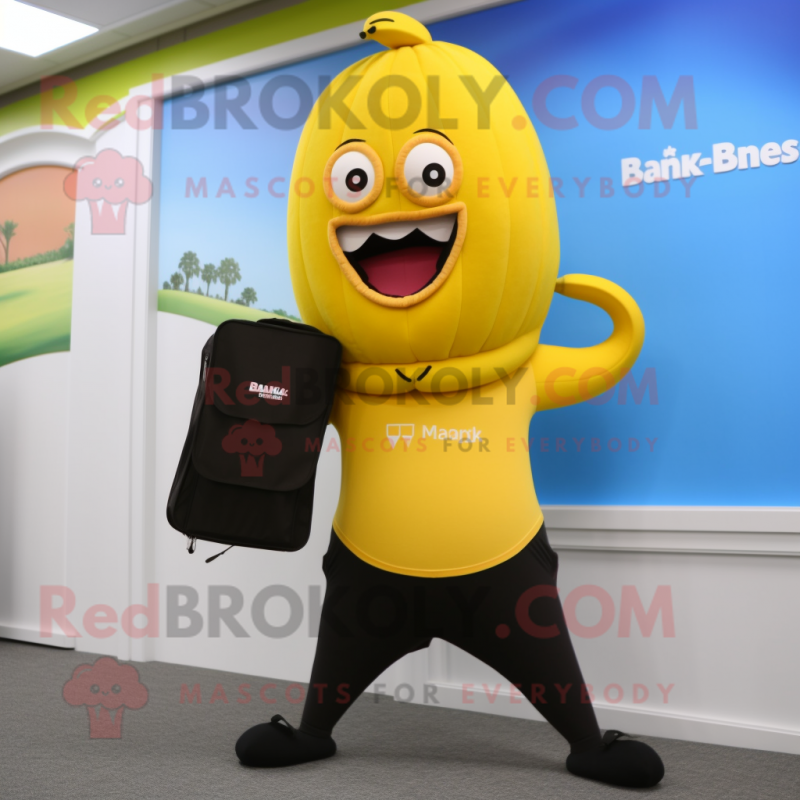 nan Banana mascot costume character dressed with a Yoga Pants and Briefcases