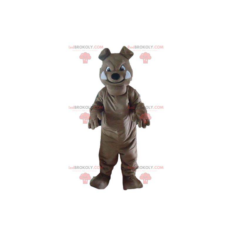 Szara maskotka psa buldoga wyglądająca groźnie - Redbrokoly.com