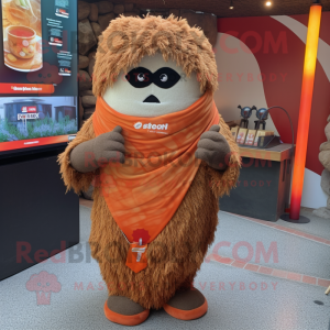 Rust Shepard'S Pie mascot costume character dressed with a Swimwear and Shawl pins