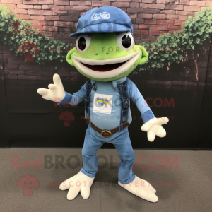 nan Geckos mascot costume character dressed with a Jeans and Hats