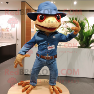 nan Geckos mascot costume character dressed with a Jeans and Hats