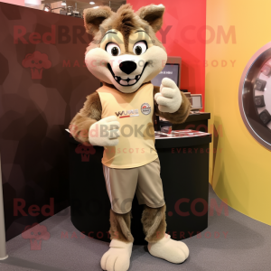 Beige Wolf mascot costume character dressed with a Leggings and Bracelet watches