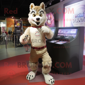 Beige Wolf mascot costume character dressed with a Leggings and Bracelet watches
