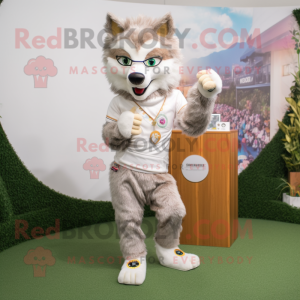 Beige Wolf mascot costume character dressed with a Leggings and Bracelet watches