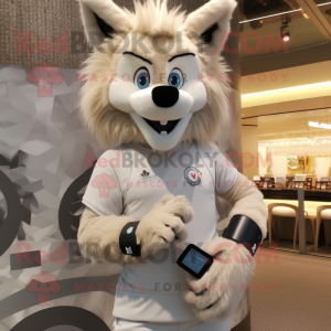 Beige Wolf mascot costume character dressed with a Leggings and Bracelet watches