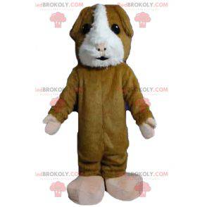 Měkký a chlupatý hnědý a bílý křeček maskot - Redbrokoly.com