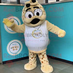 Cream Bagels mascot costume character dressed with a Playsuit and Bracelet watches