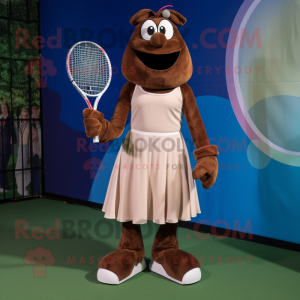 Brown Tennis Racket mascot costume character dressed with a A-Line Dress and Gloves