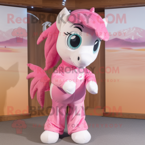 Pink Mare mascot costume character dressed with a Shorts and Wraps