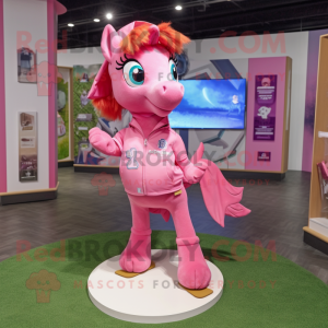 Pink Mare mascot costume character dressed with a Shorts and Wraps