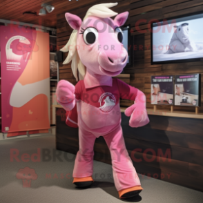 Pink Mare mascot costume character dressed with a Shorts and Wraps