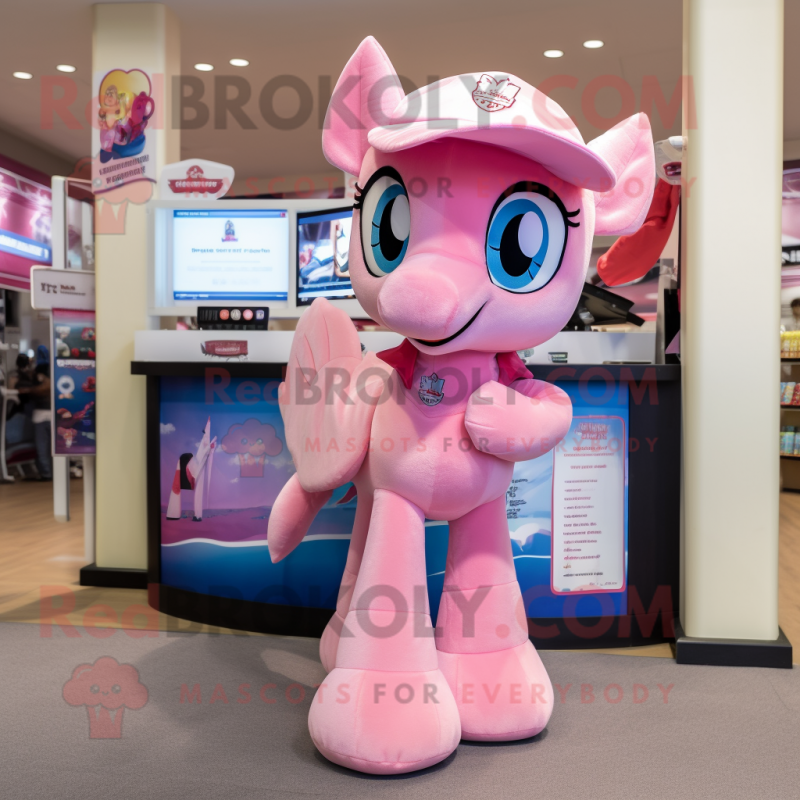 Pink Mare mascot costume character dressed with a Shorts and Wraps