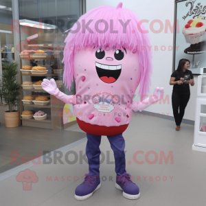 Pink Cupcake mascot costume character dressed with a Bootcut Jeans and Hair clips